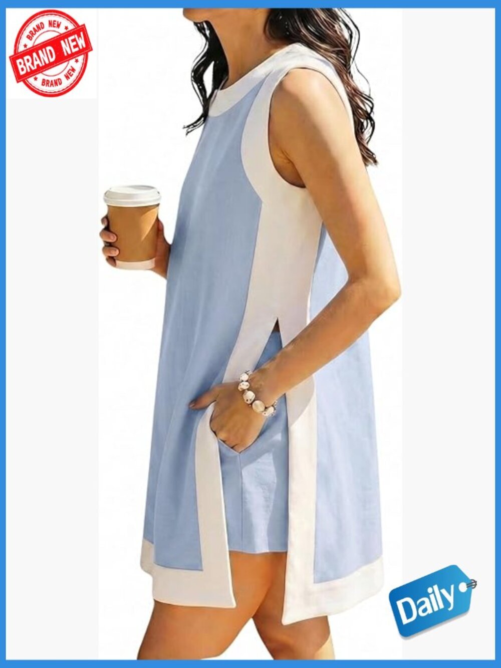 Women's 2 Piece Color Block Sleeveless Top and Shorts Set with Pockets